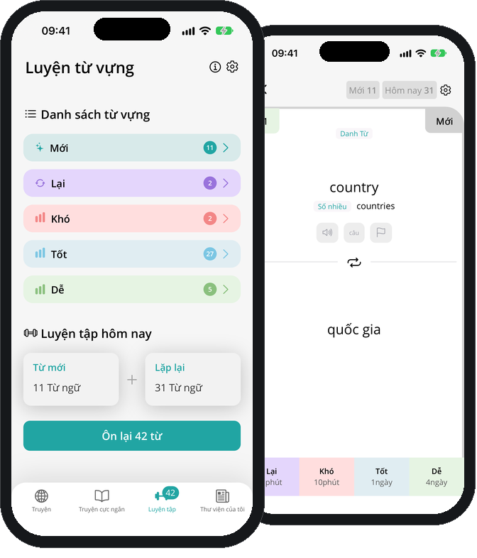 Màn hình luyện từ vựng của Readle